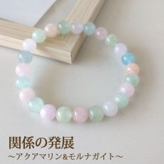 画像1: アクアマリンとモルガナイトの8mmパワーストーン・ブレスレット　関係の発展・コミュニケーション・円満 / レディース (1)