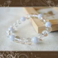 ブルーレースアゲートと水晶のパワーストーン・ブレスレット　良い眠りとリラックス・心の安定/メンズ・レディース